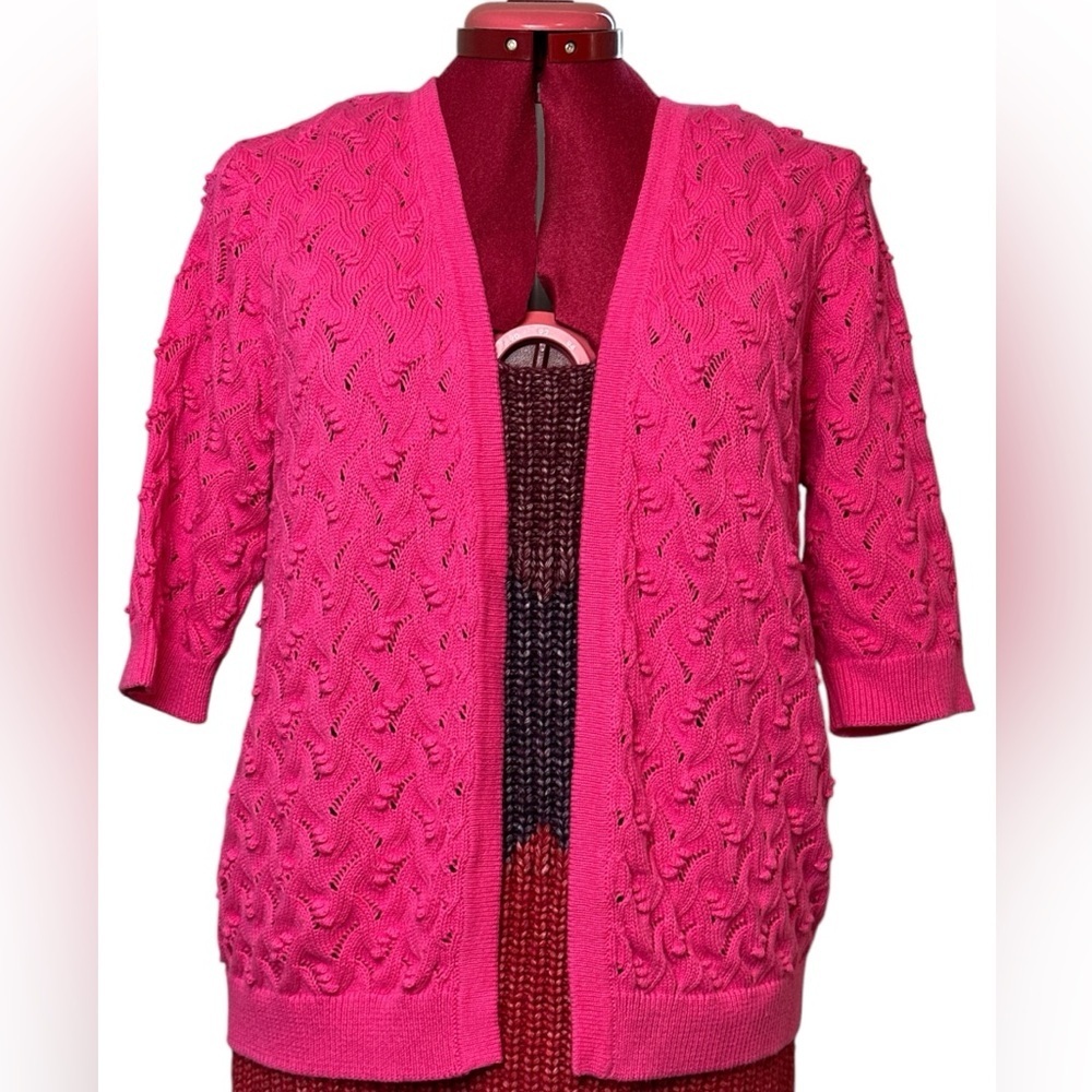 Jeanne Pierre hot pink short sleeve women's sweater